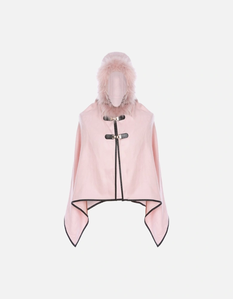 Pink Cropped Cashmere Blend Cape with Hood