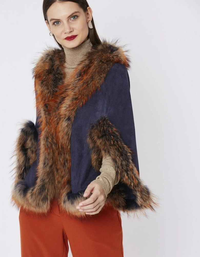 Navy Silver Fox Cape Jacket