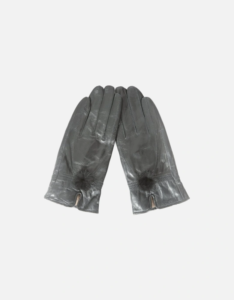 Black Leather Gloves with Mink Bobble