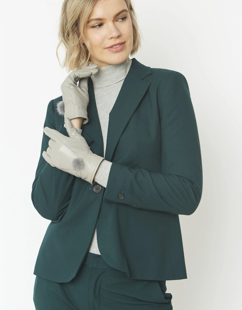 Grey Leather Gloves with Mink Bobble