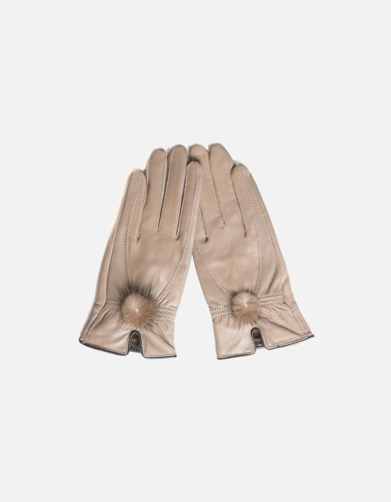 Mocha Leather Gloves with Mink Bobble