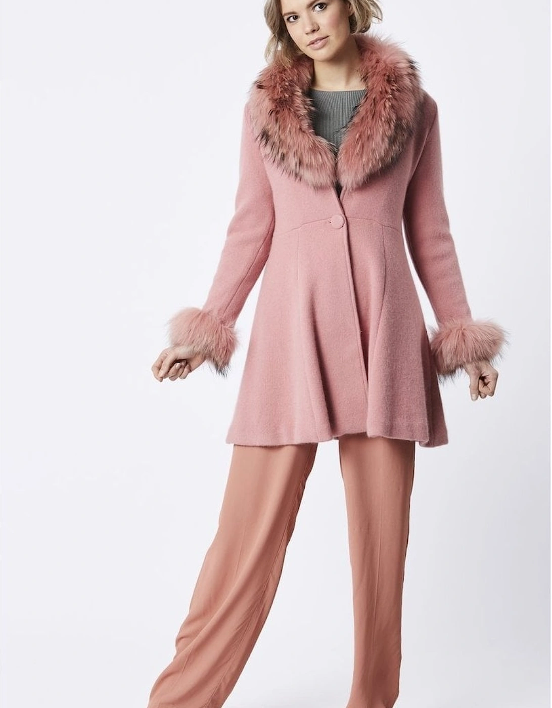Pink Cashmere Winter Coat with Fox Finish, 4 of 3