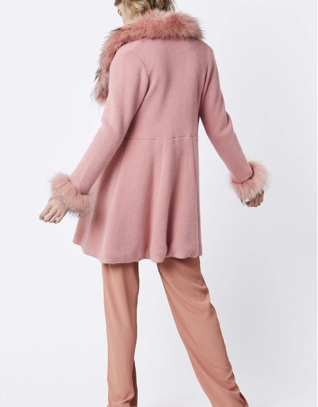 Pink Cashmere Winter Coat with Fox Finish
