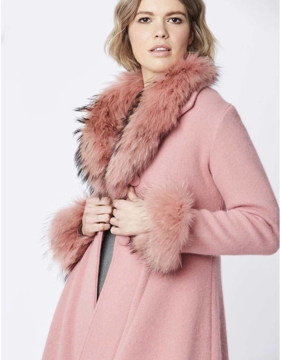 Pink Cashmere Winter Coat with Fox Finish
