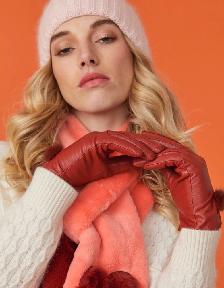 Blush Leather Gloves with Mink Bobble