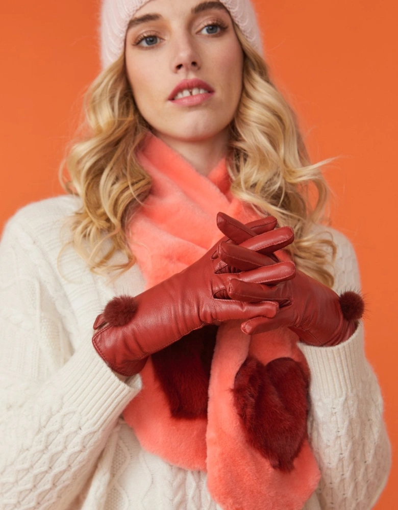 Blush Leather Gloves with Mink Bobble