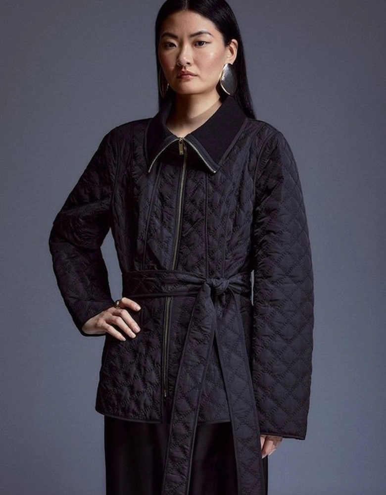 Tall Quilted Peplum Belted Coat