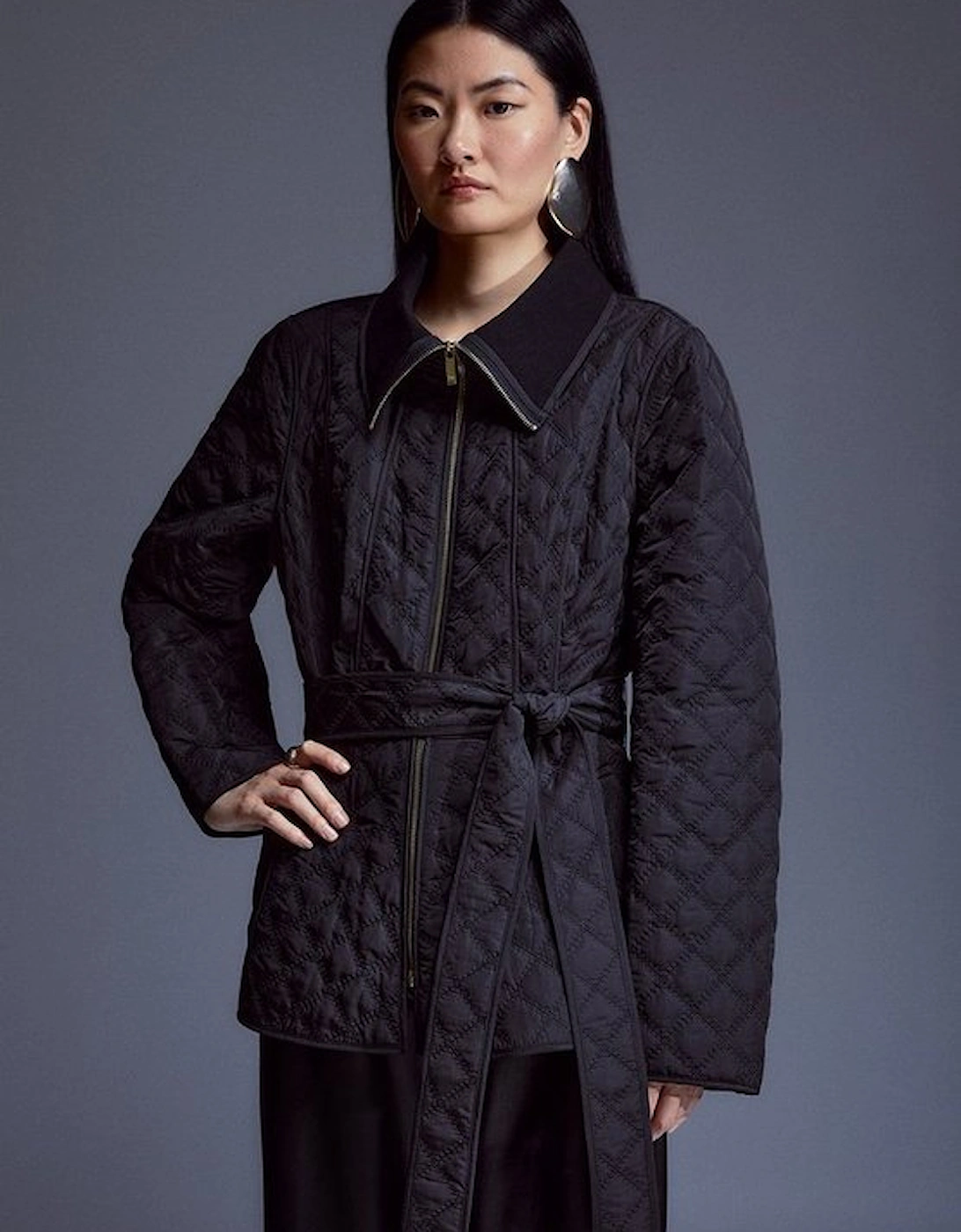 Tall Quilted Peplum Belted Coat, 5 of 4