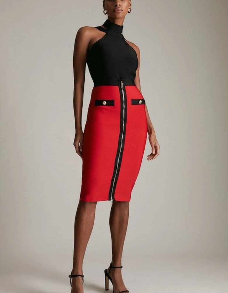 Military Bandage Knitted Pencil Midi Skirt