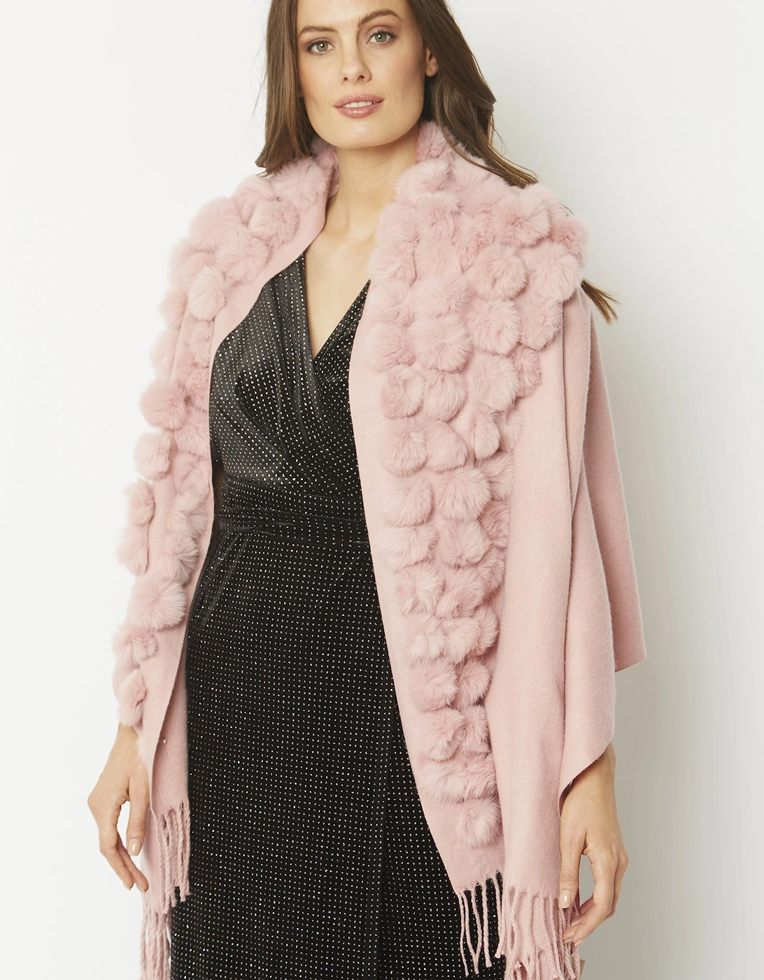 Pink Reversible Cashmere Coney Pom Pom Wrap With Pearls, 6 of 5