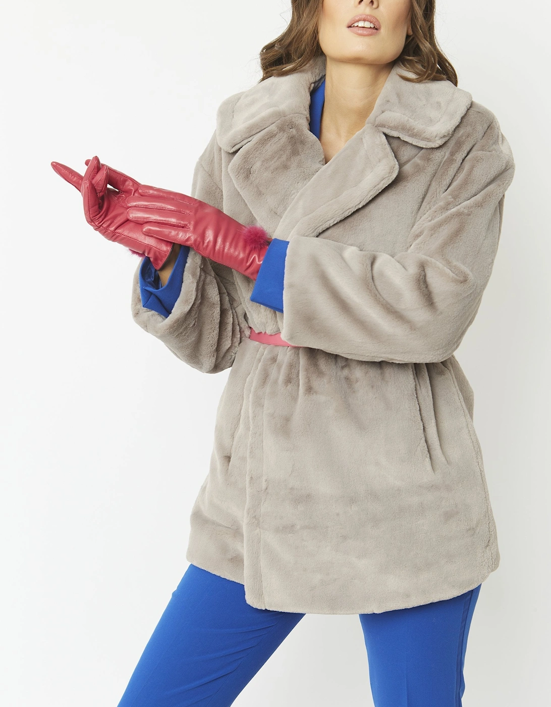 Pink Leather Gloves with Mink Bobble