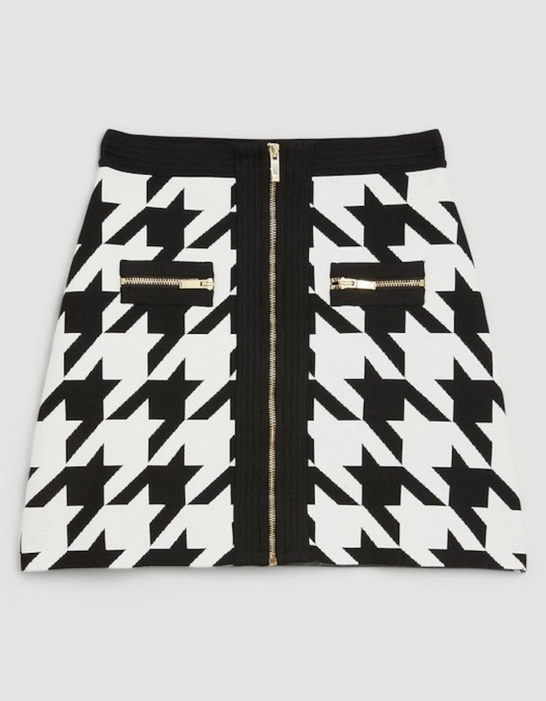 Houndstooth Bandage Knit Mini Skirt Co-ord