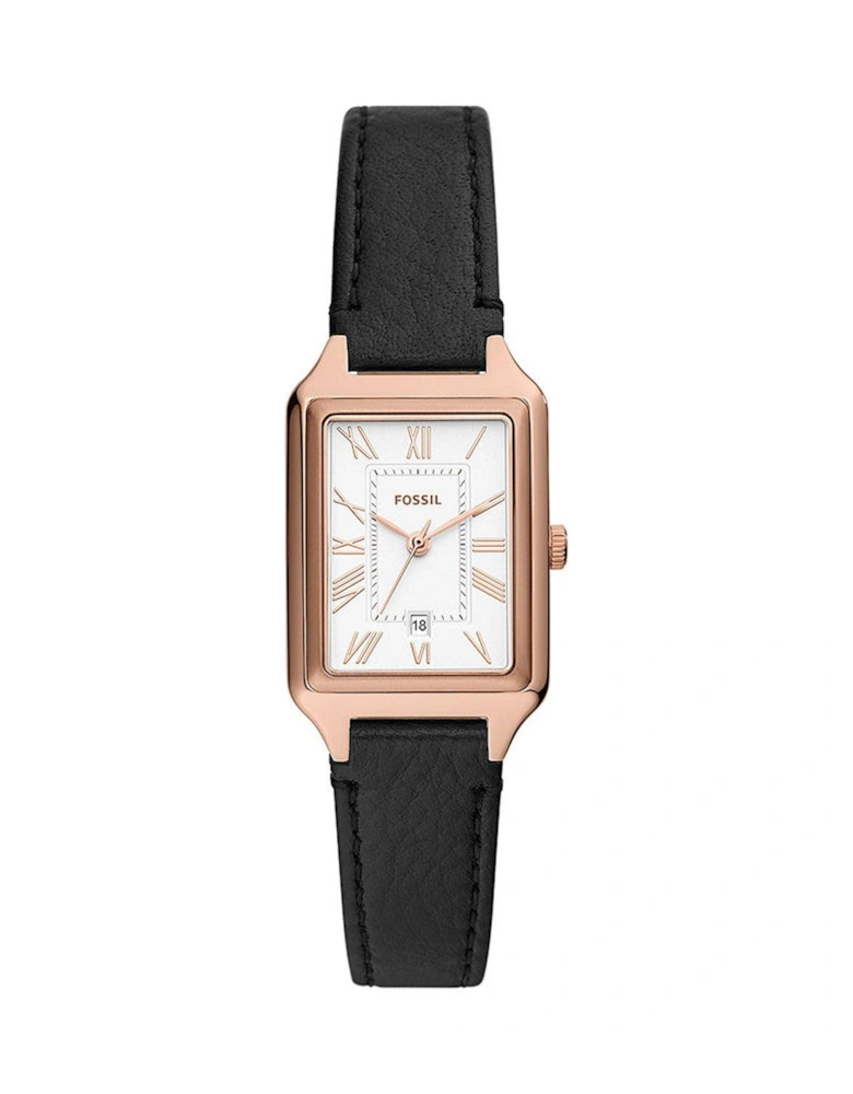 Raquel Rose Gold and Black Leather Watch