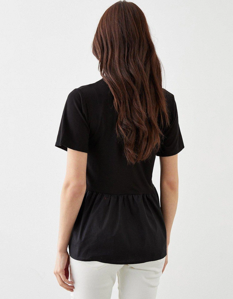 Poplin Hem T-Shirt - Black