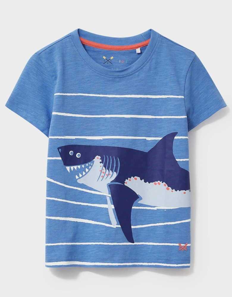 Boys Breakout Breton Stripe Shark Short Sleeve T-Shirt - Blue