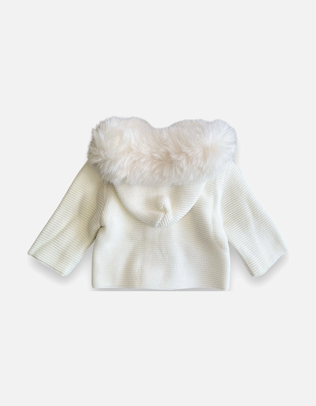 Off White Knitted Synthetic Fur Cardigan
