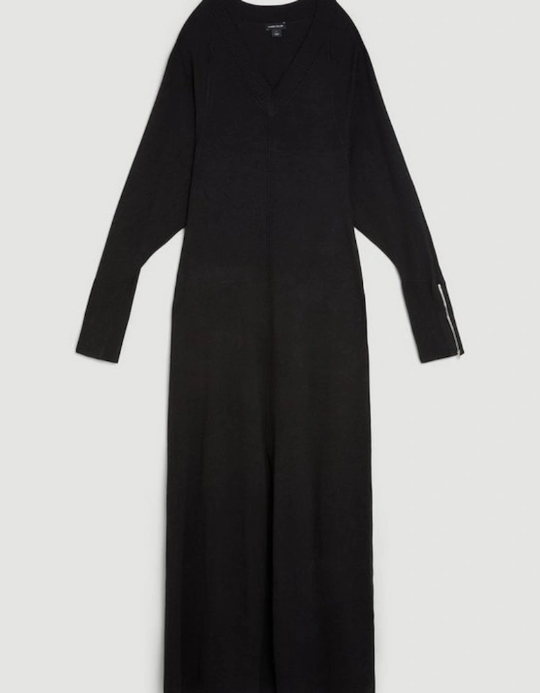 Viscose Blend Batwing Knitted Column Maxi Dress