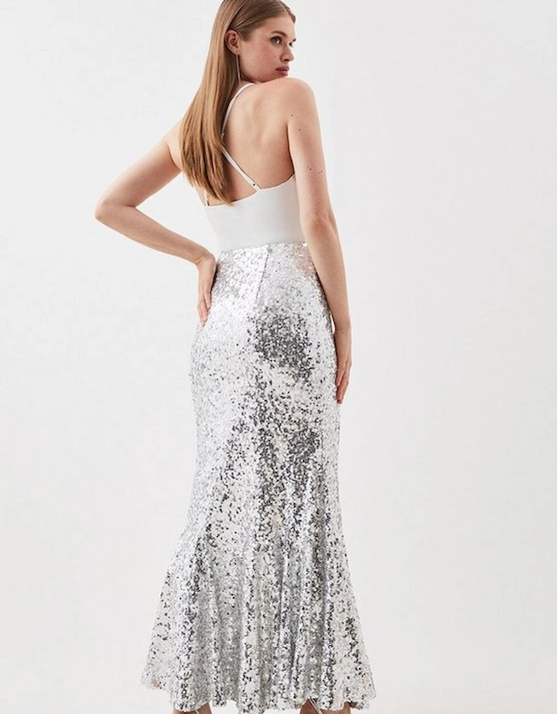 Sequin Flared Hem Maxi Skirt