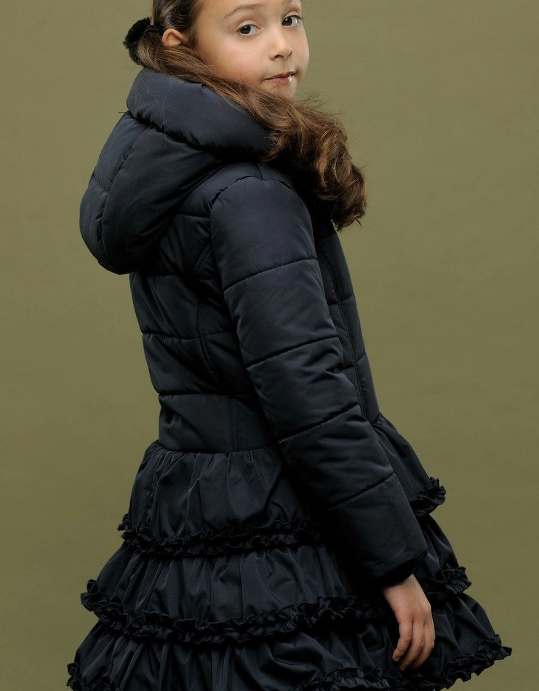 Navy Ruffle Puffer Coat