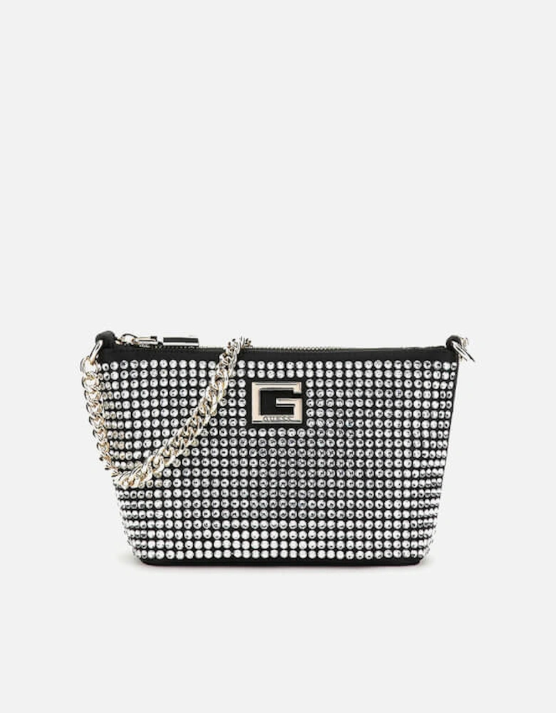 Gilded Glamour Mini Zip Rhinestone Bucket Bag