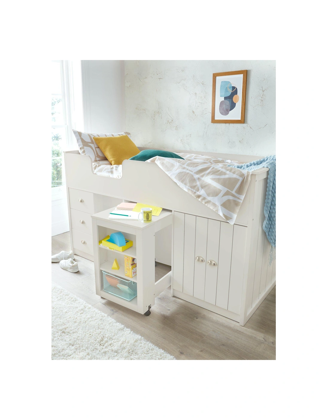 Atlanta Mid Sleeper Bed with Storage and Pull Out Desk - White, 3 of 2