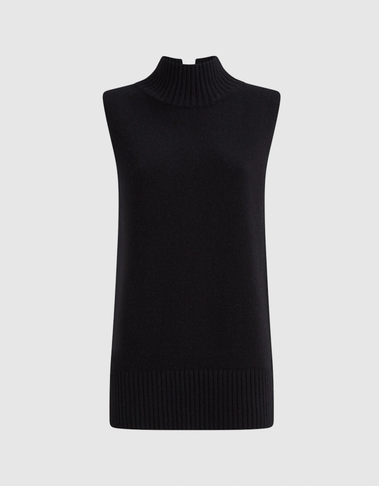 Casual Wool-Cashmere Funnel Neck Sleeveless Top