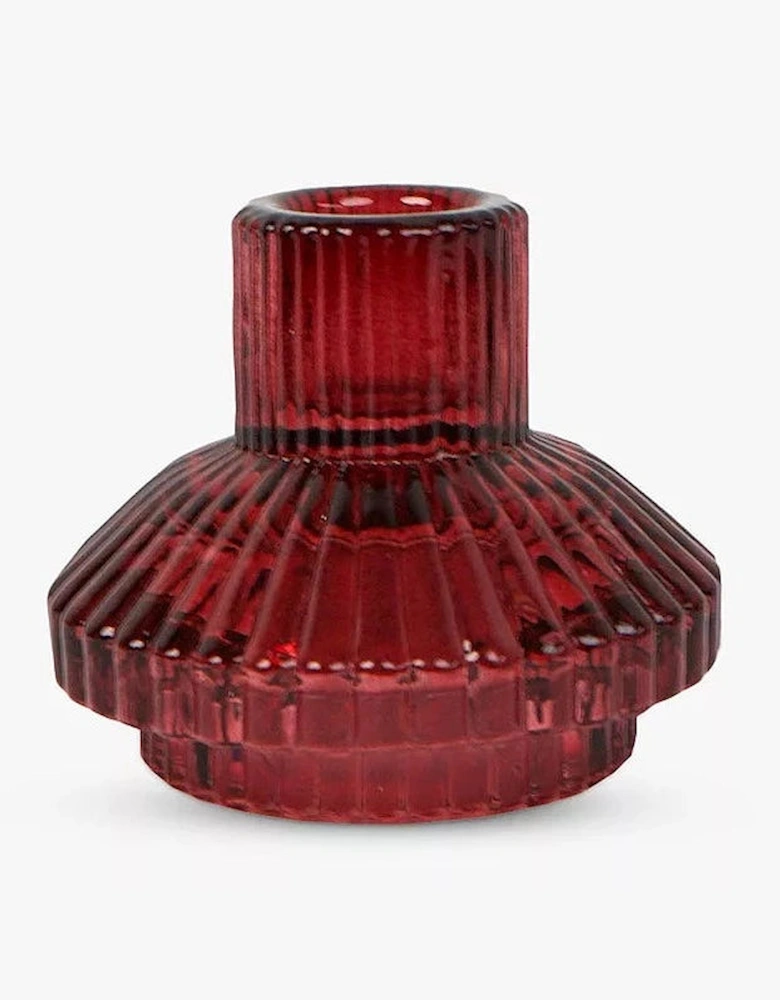 SMALL GLASS CANDLE HOLDER - BURGUNDY