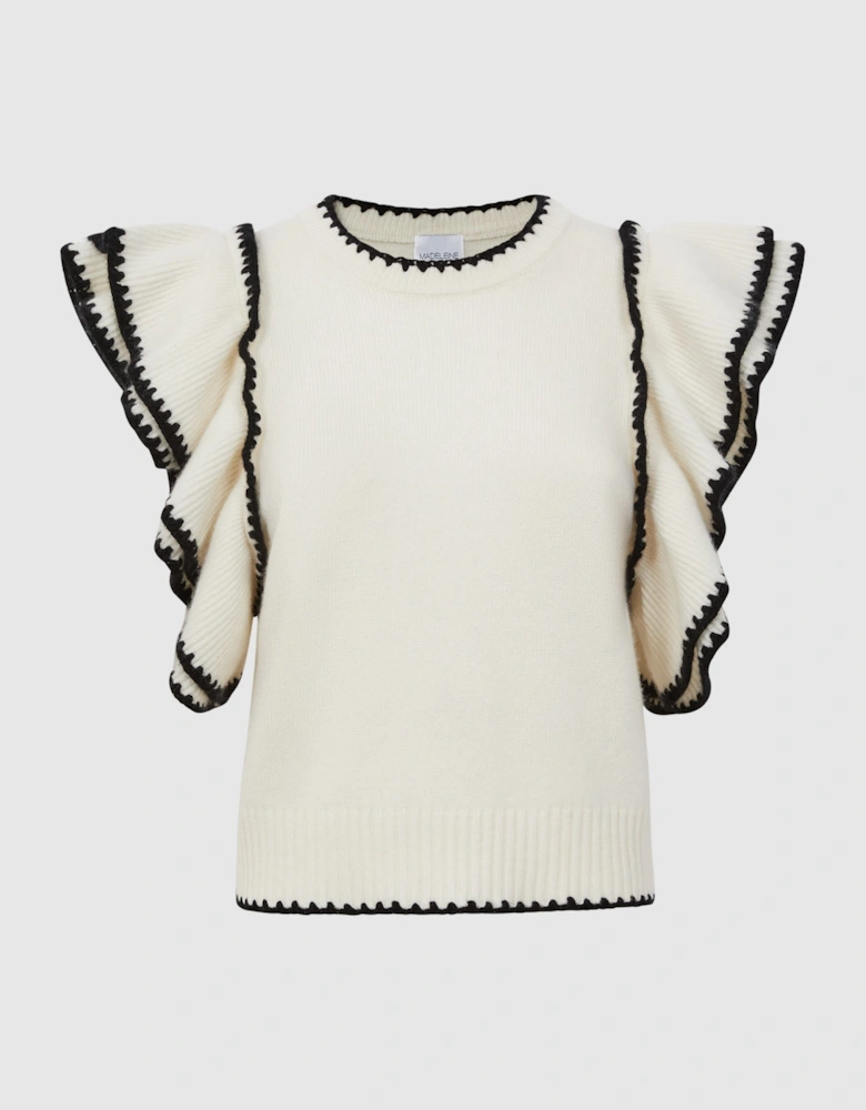 Madeleine Thompson Wool-Cashmere Frill Sleeve Top