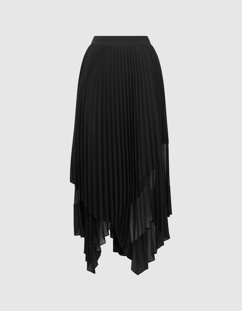 Pleated Layered Asymmetric Midi Skirt