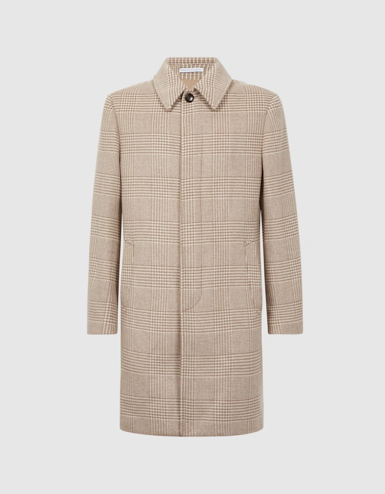 Wool Check Mid Length Coat