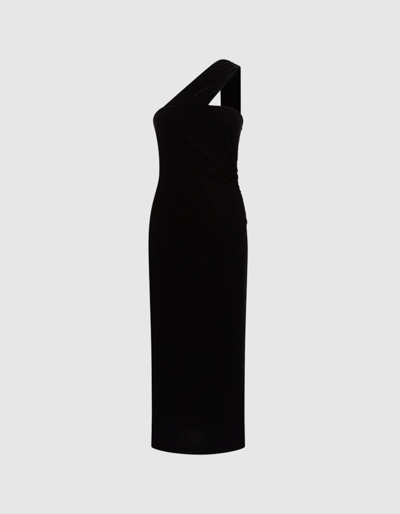 Velvet One-Shoulder Midi Dress