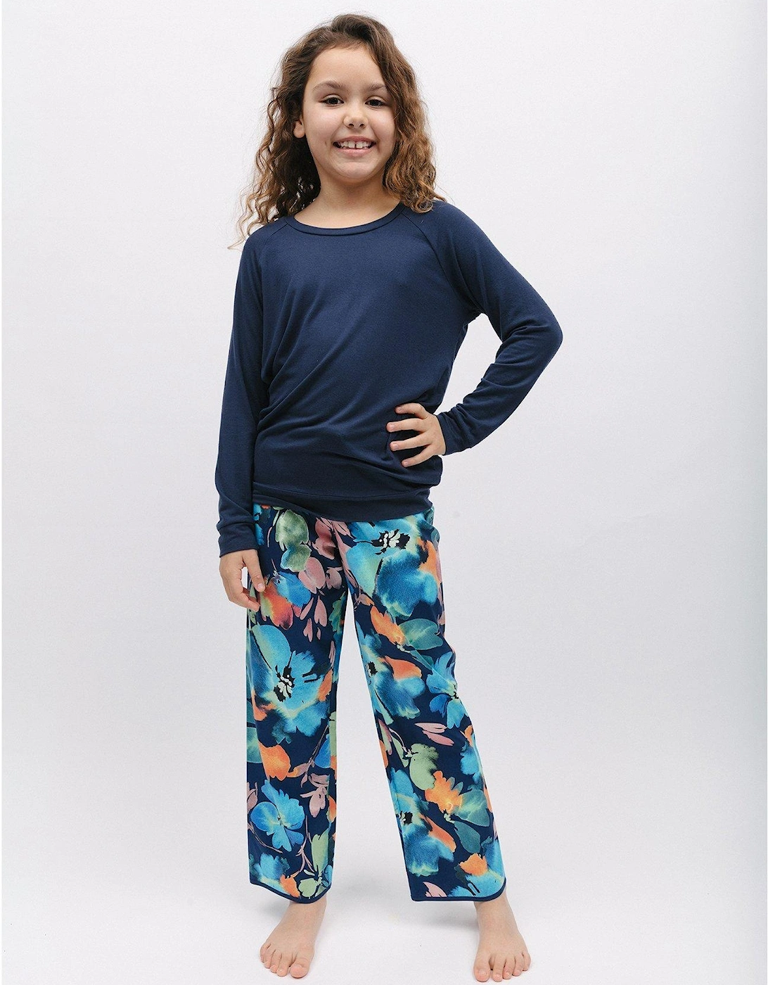 Girls Bea Jersey Top And Floral Print Bottom Pyjama Set - Blue, 2 of 1