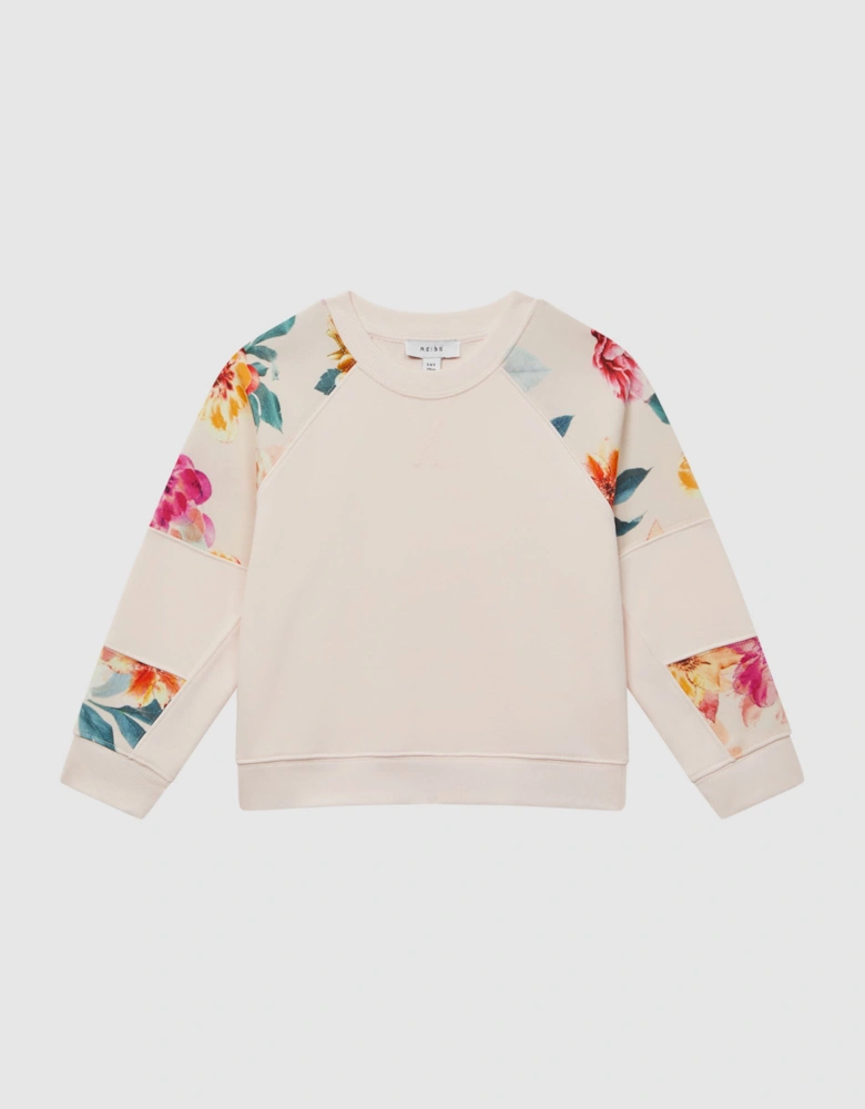 Floral Print Cotton Jersey Sweatshirt