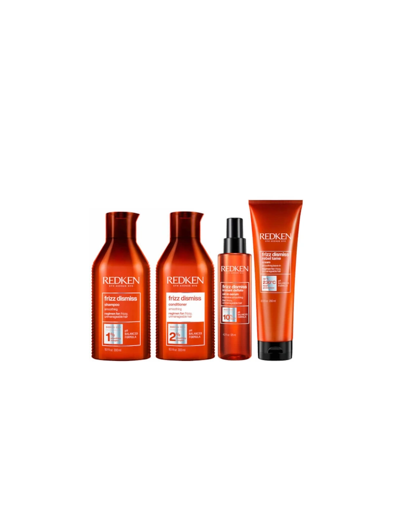 Frizz Dismiss Shampoo, Conditioner, Treatment and Hair Serum Routine for Smoothing Frizzy Hair