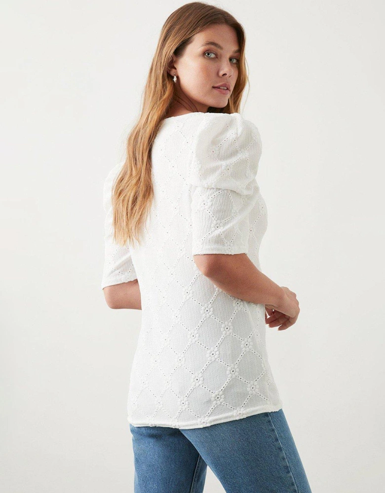 Broderie Puff Sleeve Top - White