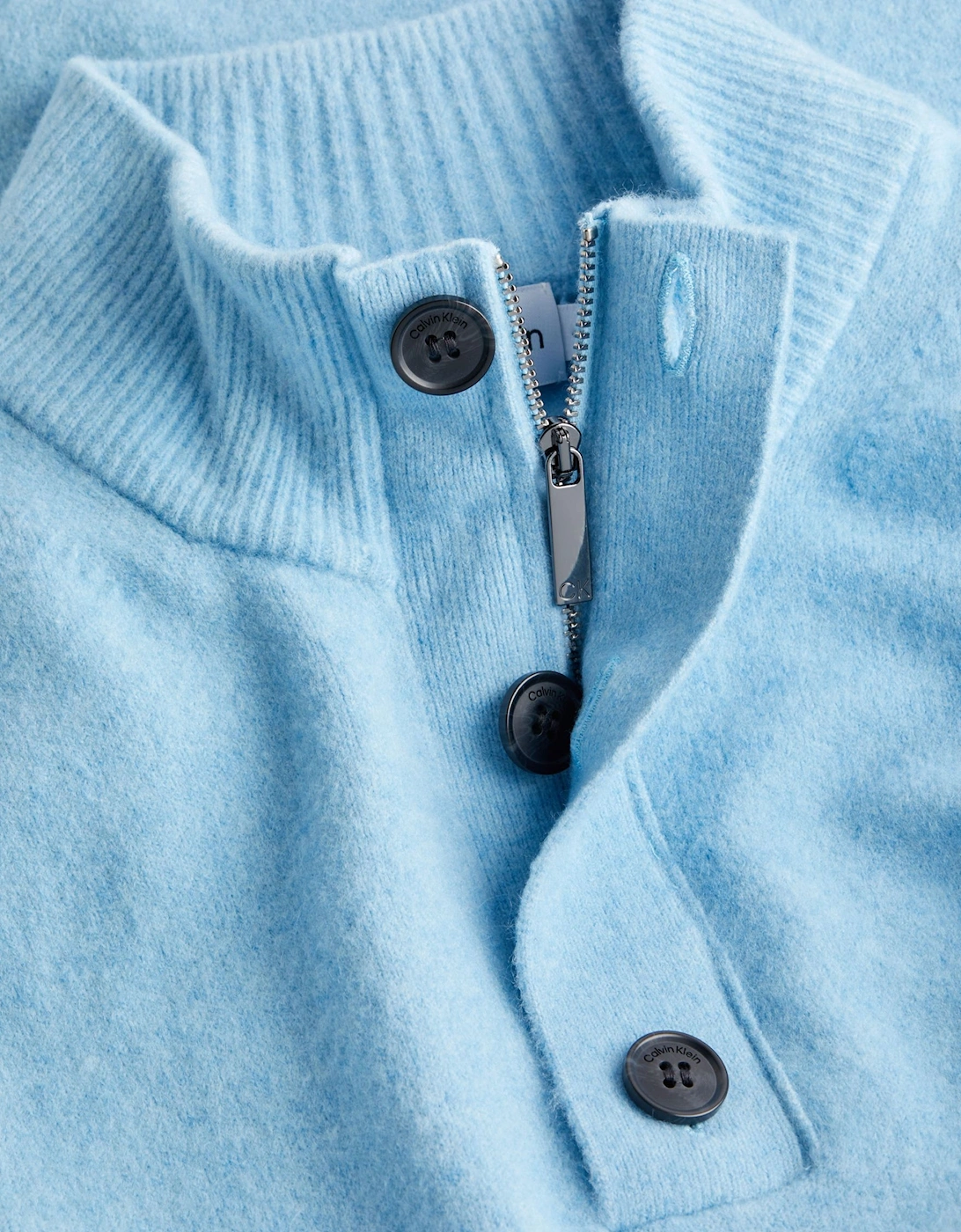 Lycra Blend Button Half Zip Tropic Blue