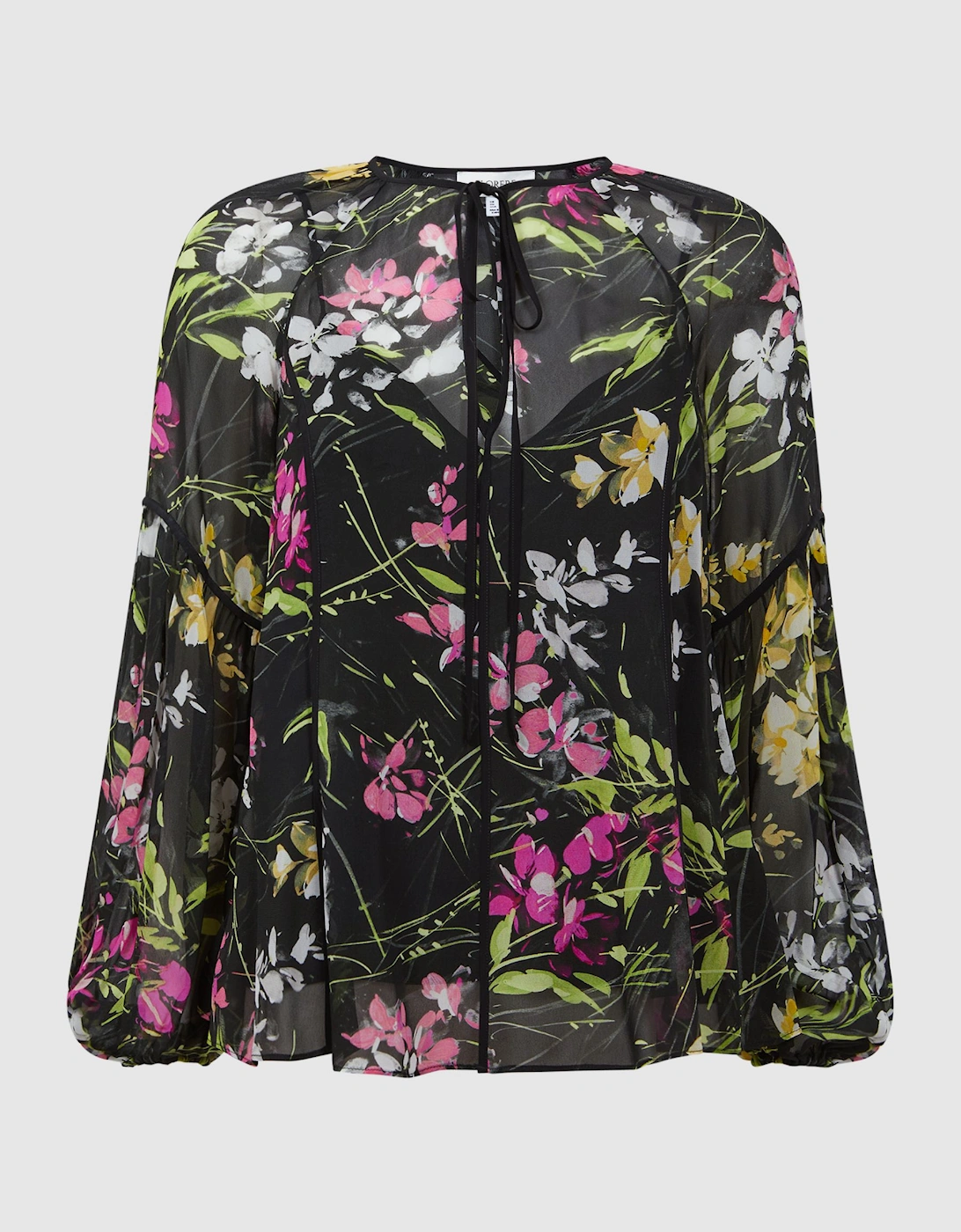 Florere Sheer Floral Tie Neck Blouse, 2 of 1