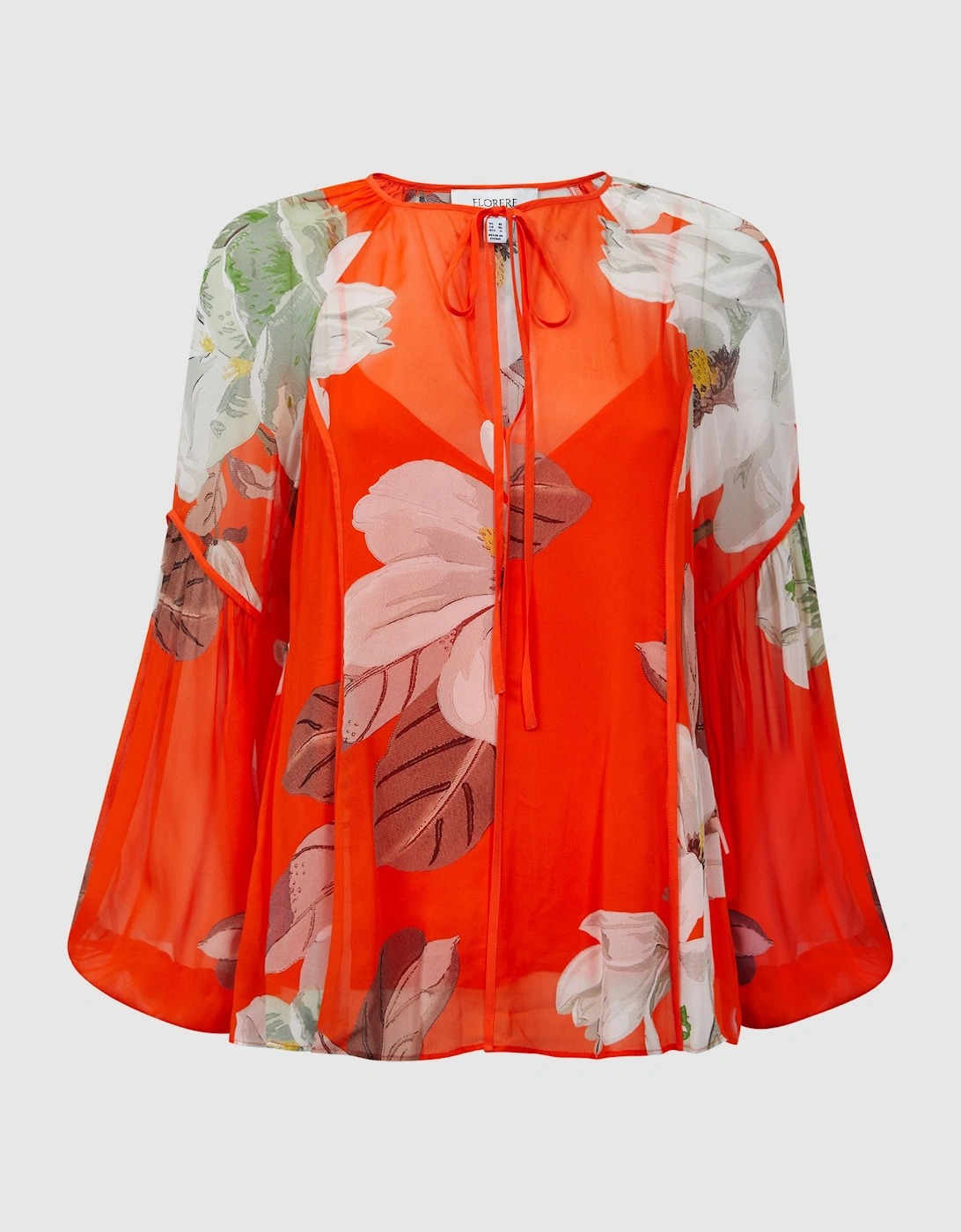 Florere Sheer Floral Tie Neck Blouse, 2 of 1