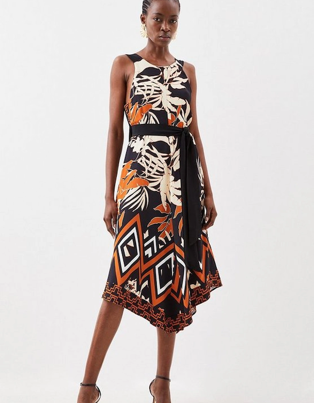 Abstract Floral Border Printed Woven Midi Dress, 5 of 4