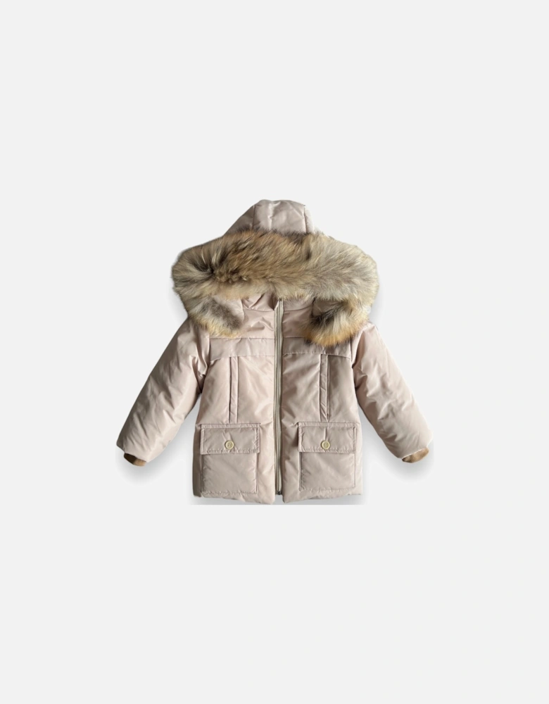 Tan Fur Hooded Padded Coat