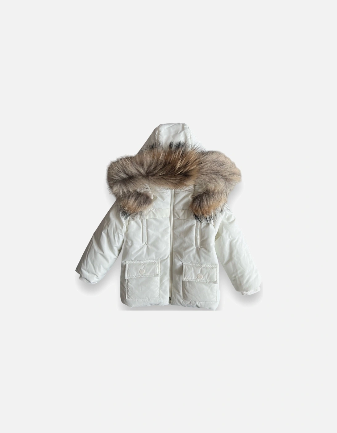 Off White Fur Hooded Padded Coat, 3 of 2