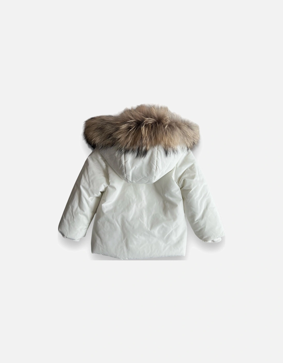 Off White Fur Hooded Padded Coat