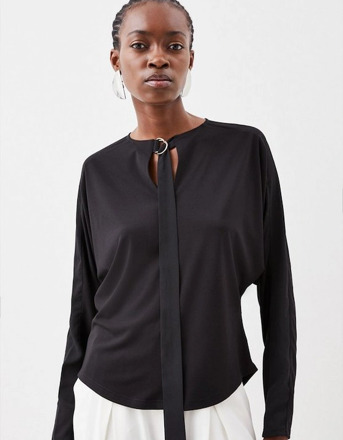 Jersey And Georgette Mix Keyhole Long Sleeve Top, 5 of 4