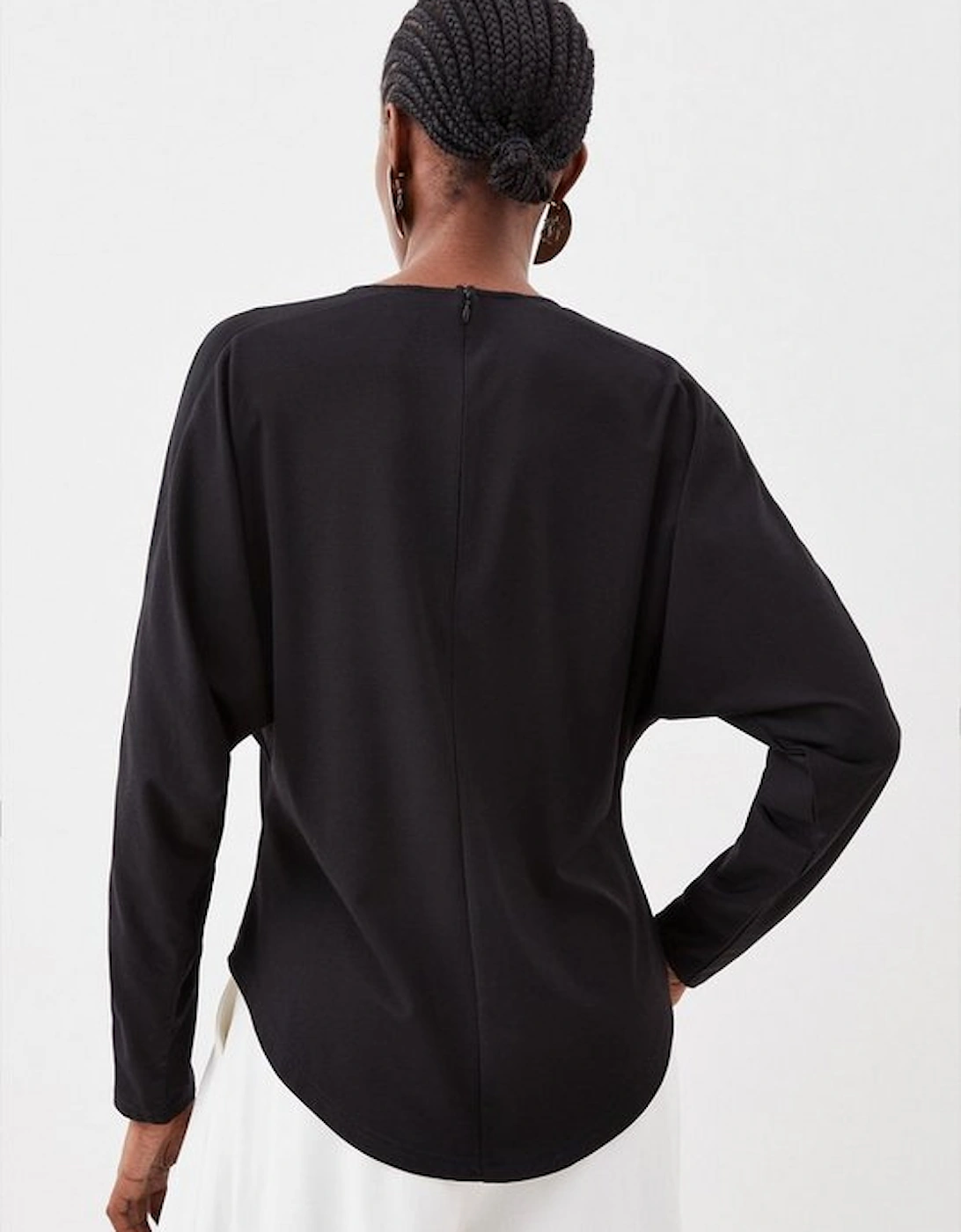 Jersey And Georgette Mix Keyhole Long Sleeve Top