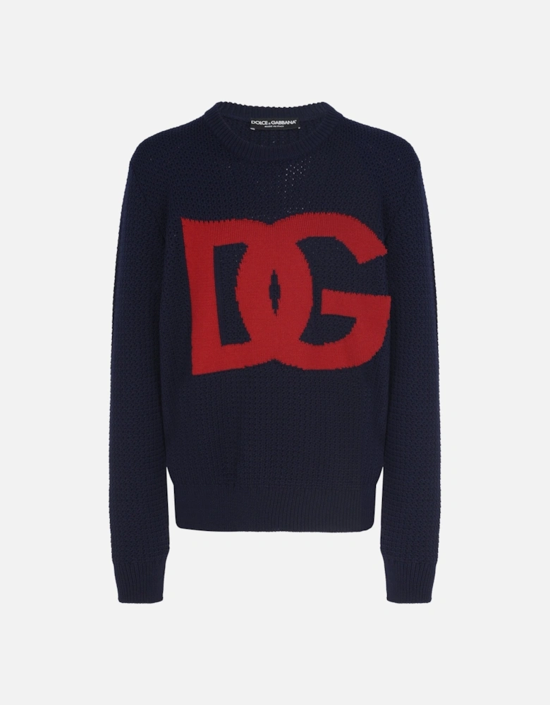 Intarsia-Knit Logo Wool Jumper Navy