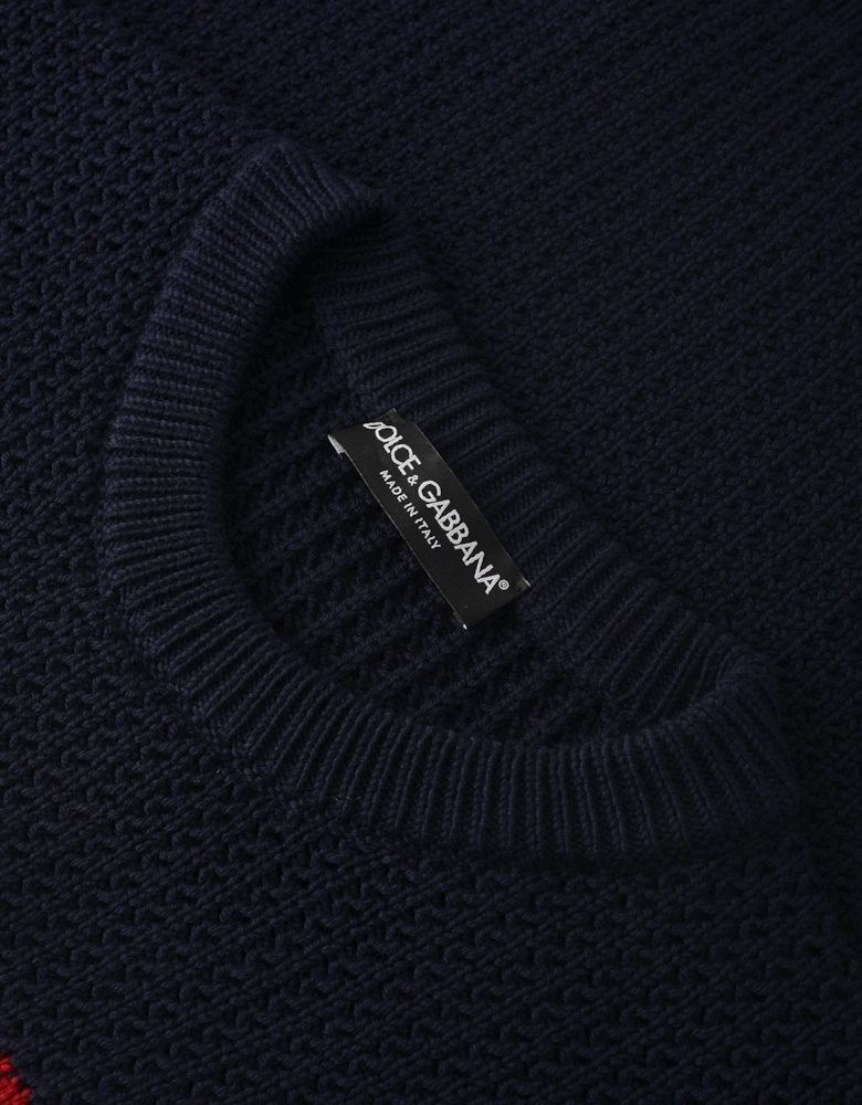 Intarsia-Knit Logo Wool Jumper Navy