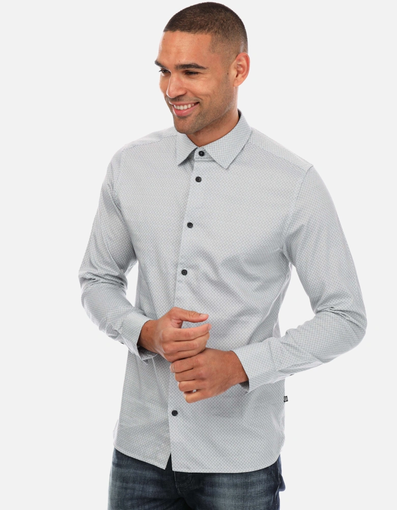 Mens Alham Long Sleeve Fine Geo Stretch Shirt