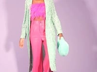 Mint Sequin Velvet Trench Coat