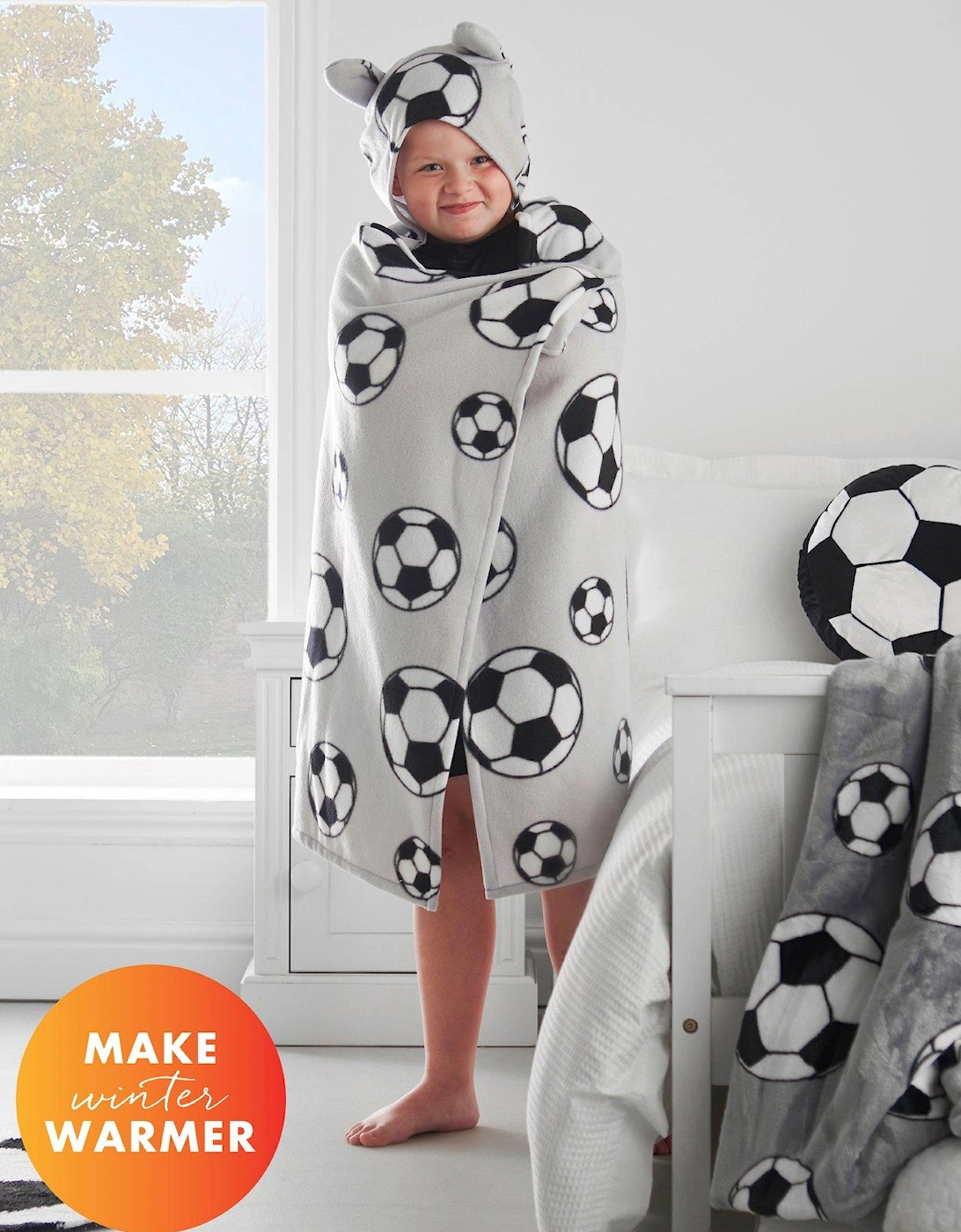 Football Soft Cosy Fleece Kids Grey Hooded Blanket, 2 of 1