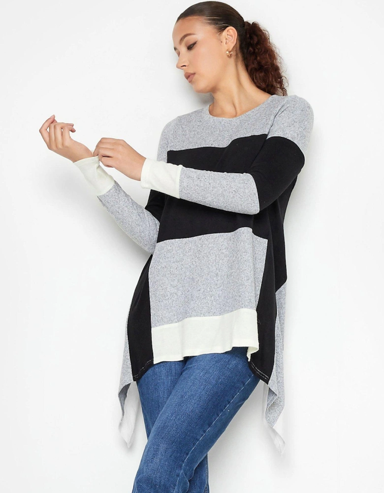 Striped Knitted Long Sleeve Top - Grey